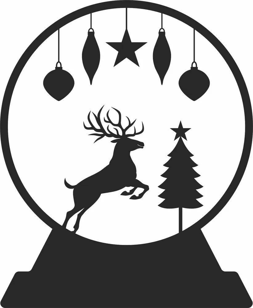 Deer Globe Merry Christmas Clipart — full DXF linework preview
