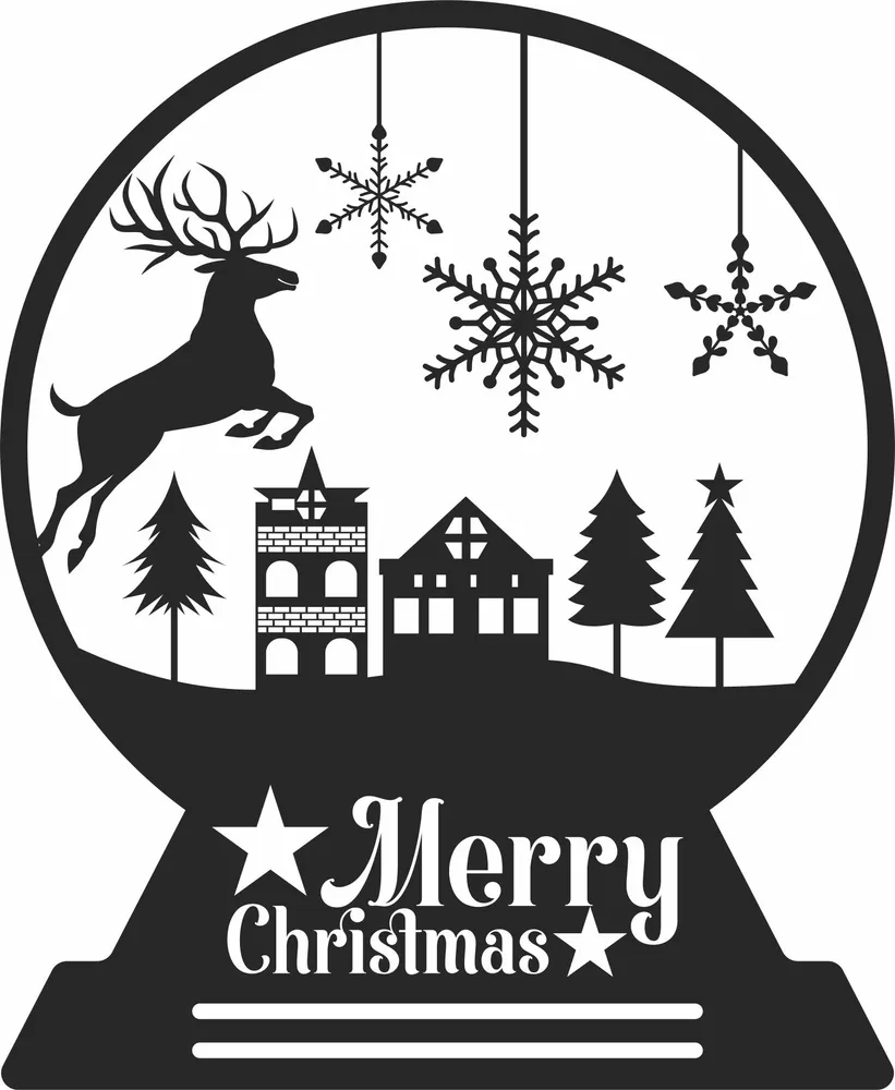 Deer Globe Merry Christmas Clipart — full DXF linework preview
