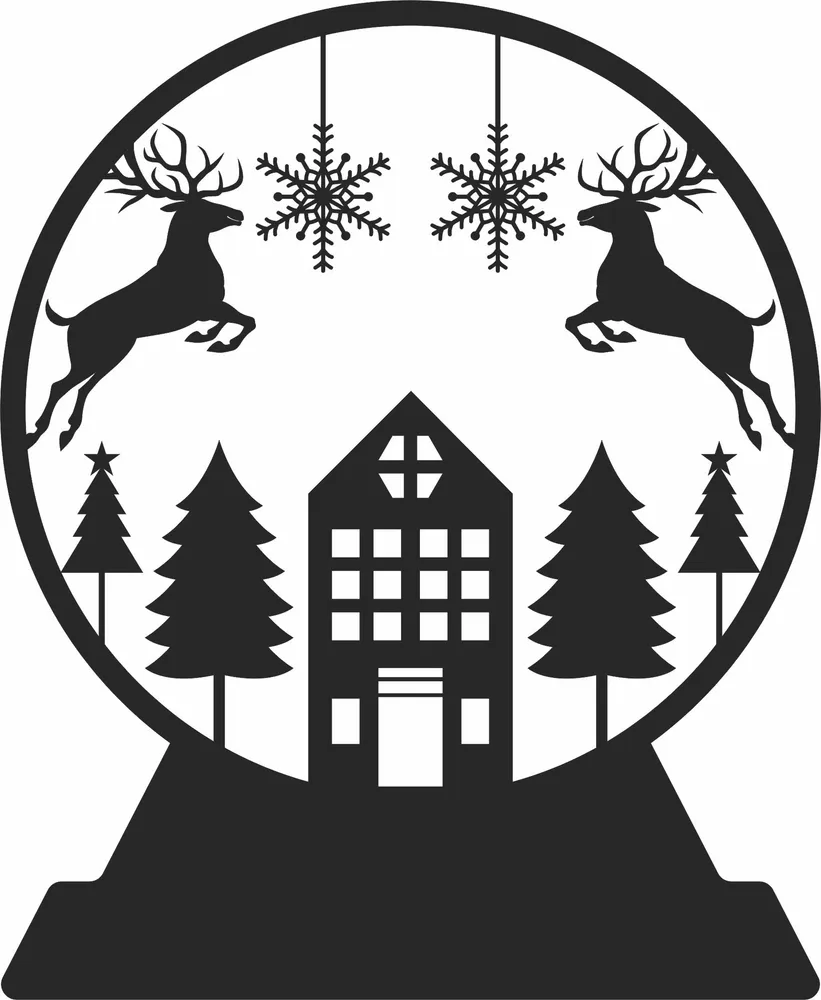 Deer Globe Merry Christmas Clipart — full DXF linework preview