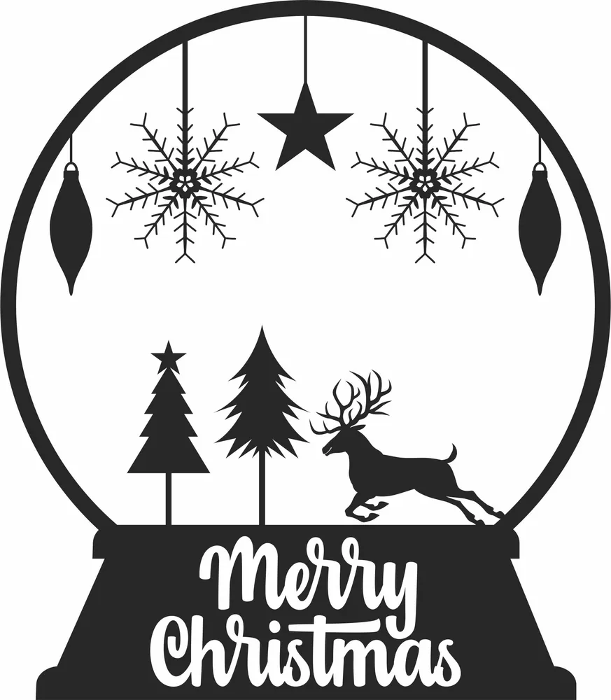Deer Globe Merry Christmas Clipart — full DXF linework preview