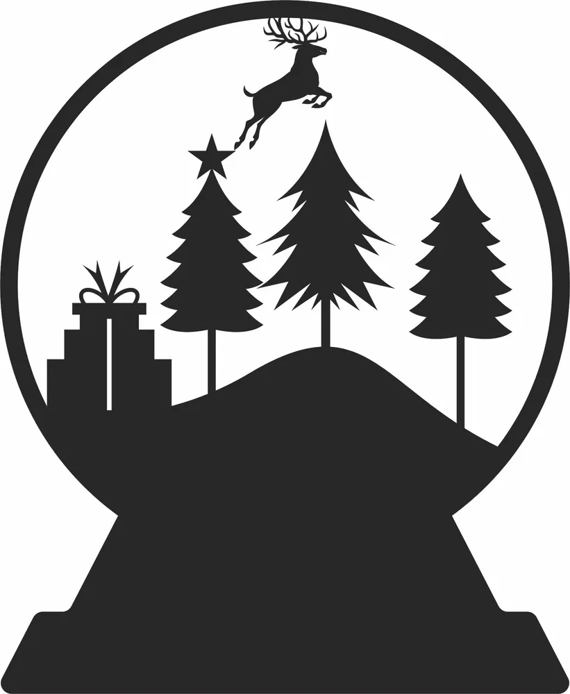 Deer Snow Globe Christmas Clipart — full DXF linework preview