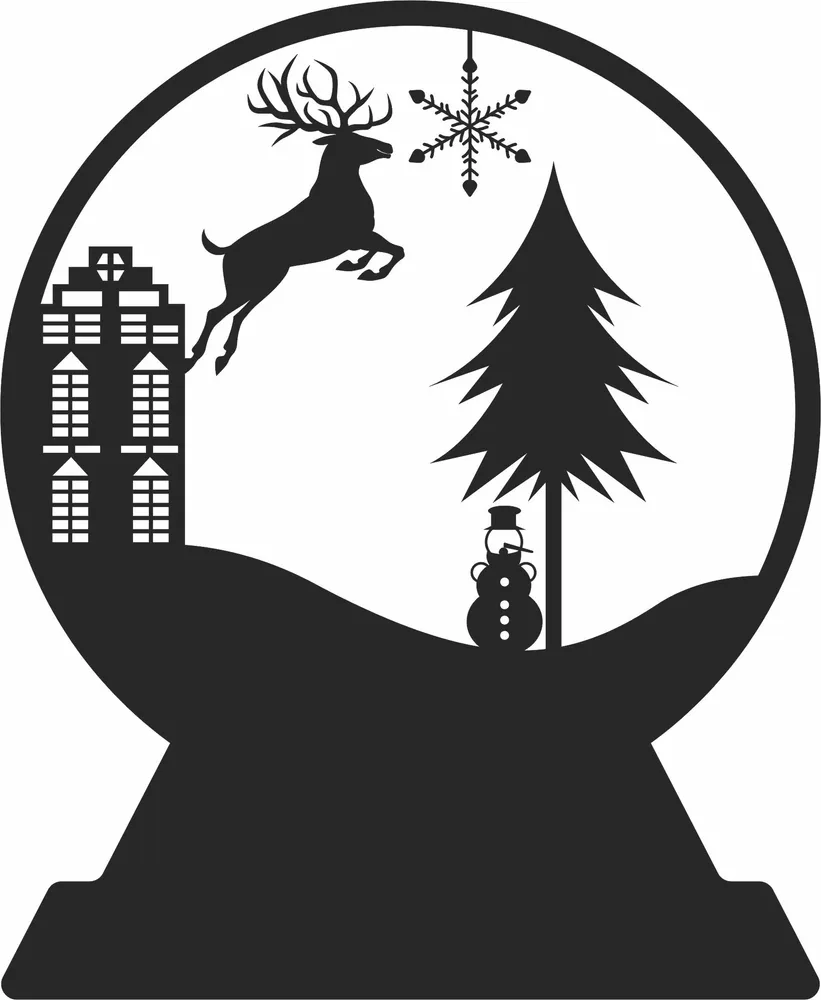 Deer Snow Globe Christmas Clipart — full DXF linework preview