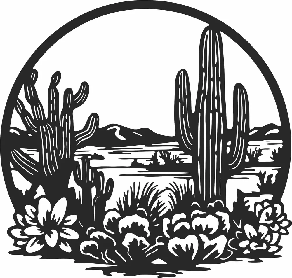 Desert Landscape Cactus Sign — full DXF linework preview