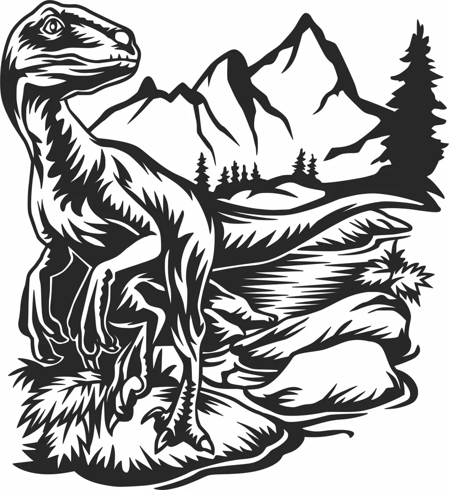 Dinosaur Wall Art — full DXF linework preview