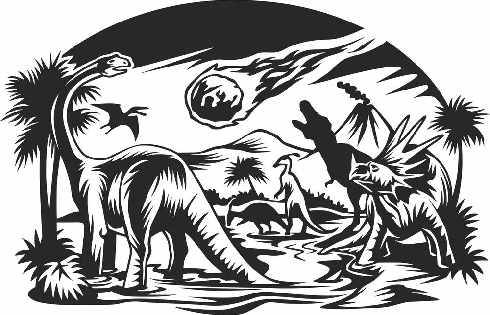 Dinosaurs Scene Clipart — full DXF linework preview
