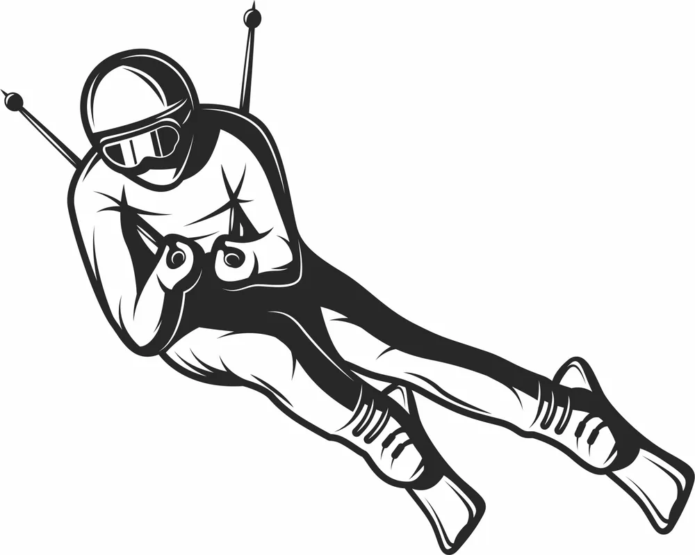 Downhill Alpine Skier Speed Racing Slope Silhouette — DXF linework preview