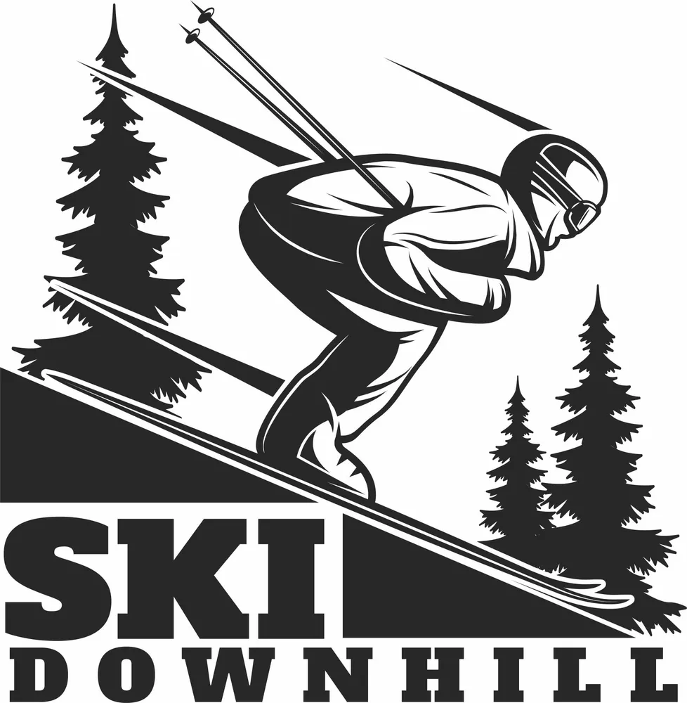 Downhill Skiing Clipart — full DXF linework preview