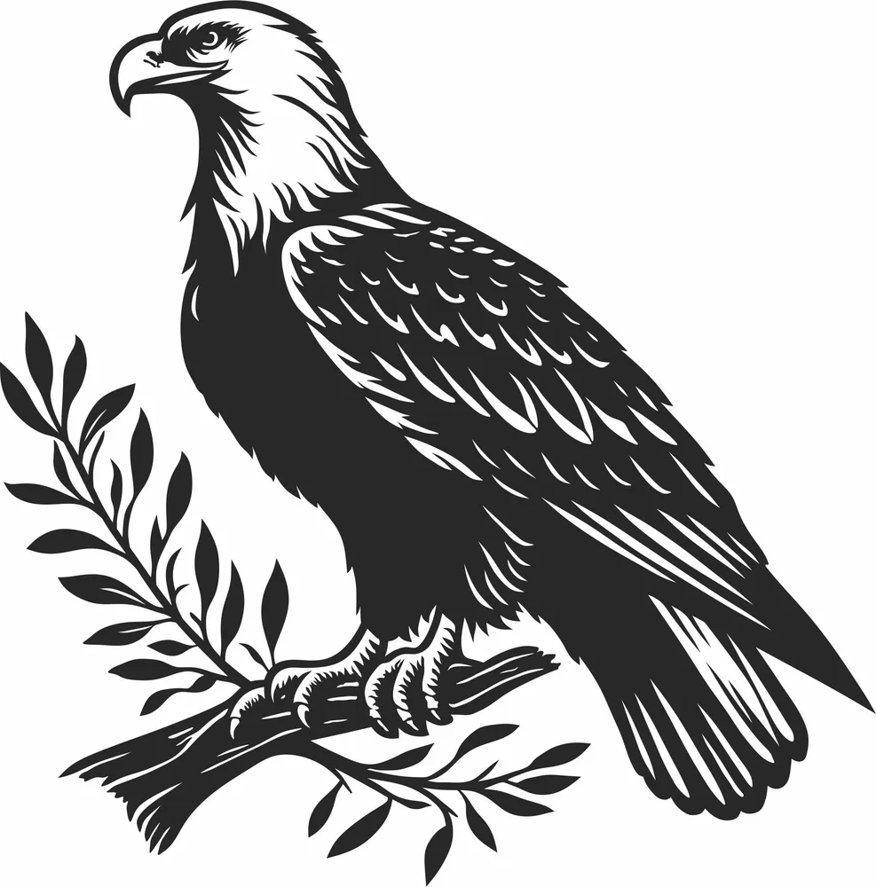 Eagle on Branch Silhouette — full DXF linework preview