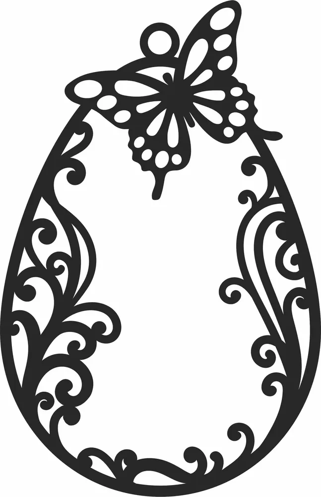 Easter Egg Butterfly Ornament — full DXF linework preview