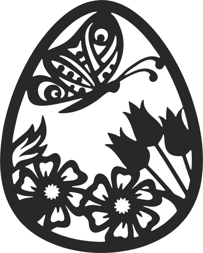 Easter Egg Decorating Butterfly and Flowers Design — full DXF linework preview