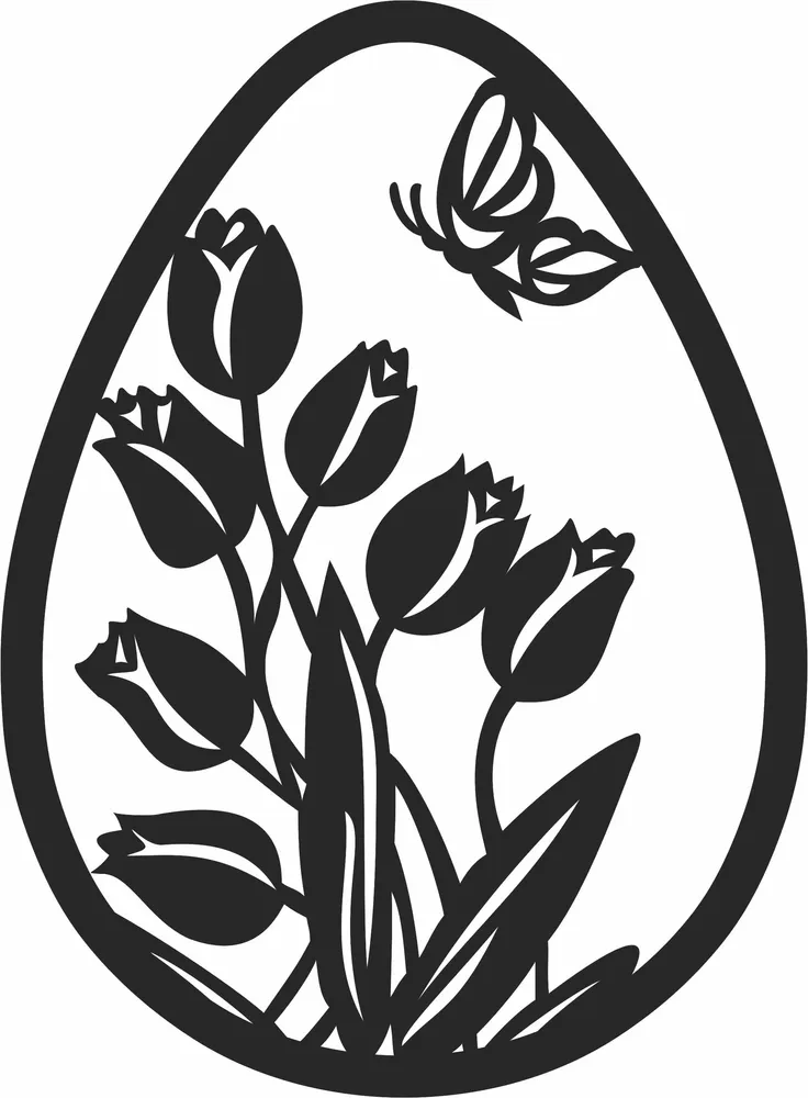 Easter Egg Decorating Butterfly and Flowers Design — full DXF linework preview