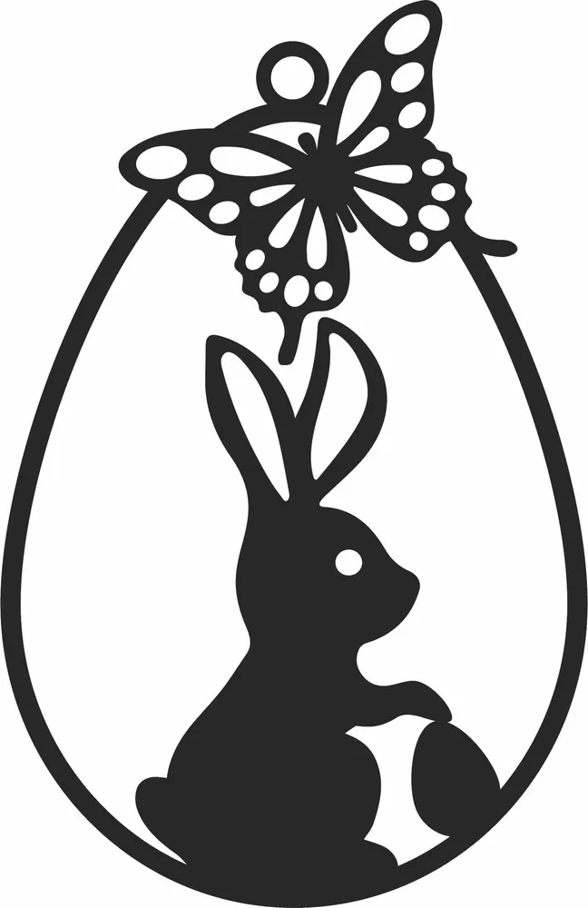 Easter Egg Rabbit and Butterfly Ornament — full DXF linework preview