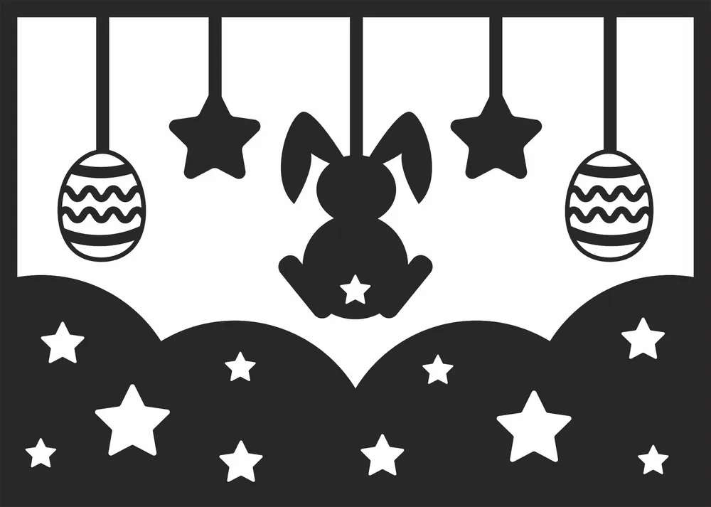 Easter Eggs and Bunny Wall Decor Clipart — full DXF linework preview
