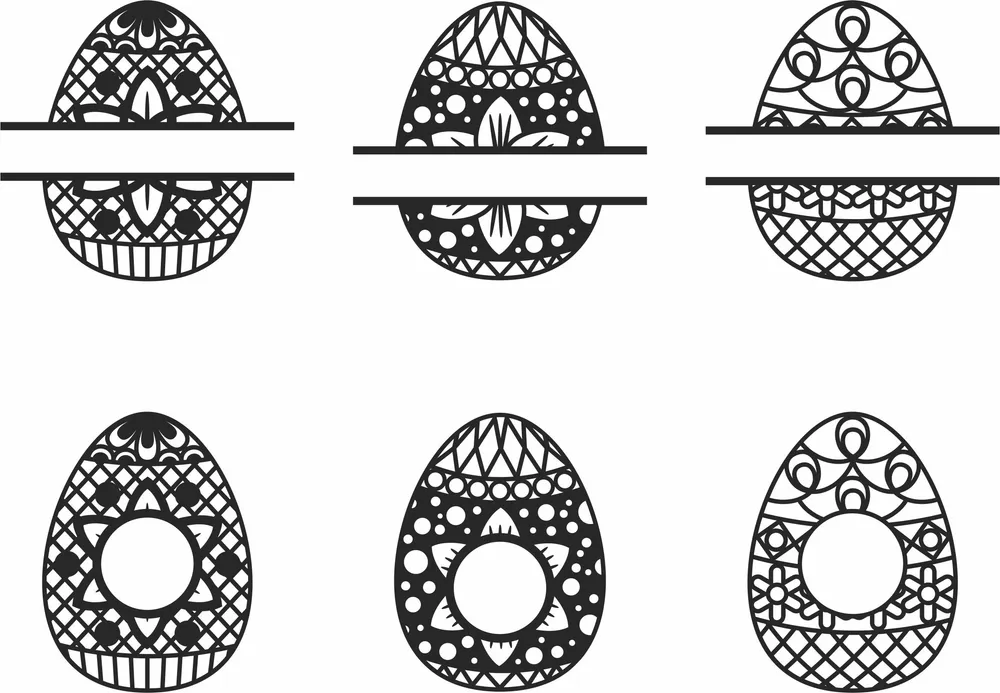 Easter Eggs Decoration Monogram — full DXF linework preview