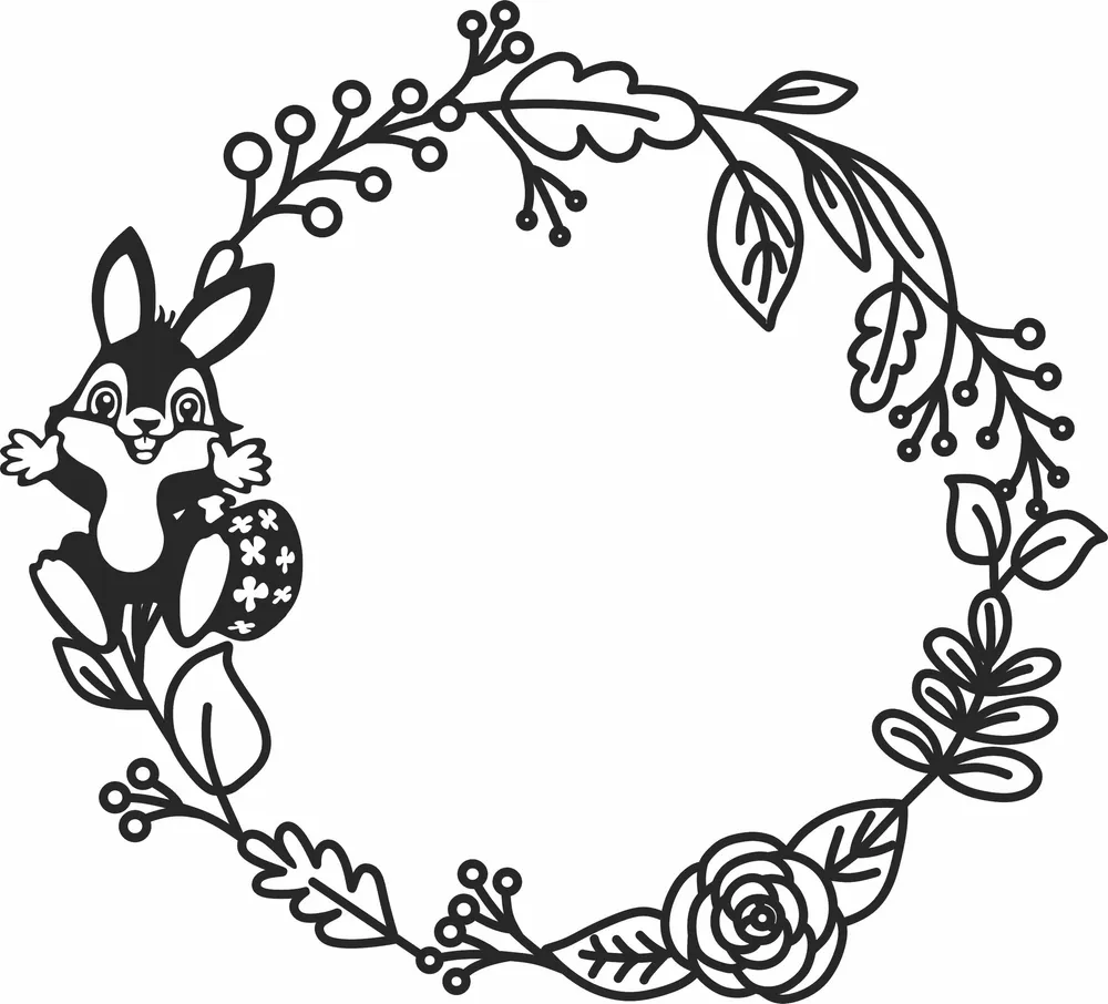 Easter Wreath Bunny Clipart — full DXF linework preview