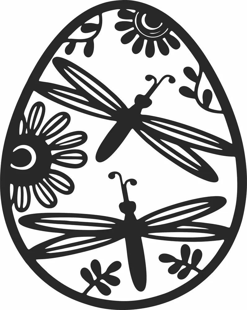 Egg Dragonfly and Sunflower Clipart — full DXF linework preview