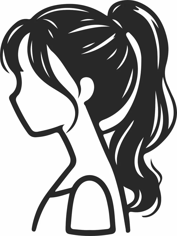Elegant Ponytail Hairstyle Silhouette — full DXF linework preview