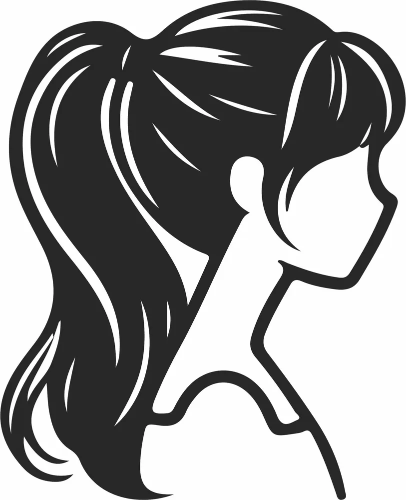 Elegant Ponytail Hairstyle Silhouette — full DXF linework preview