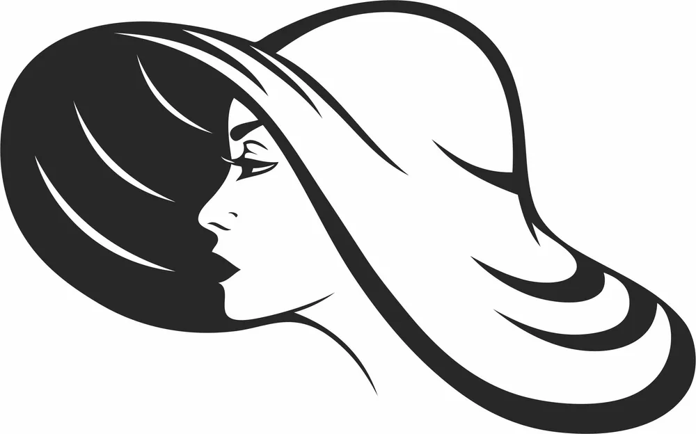 Elegant Woman Wearing Hat Clipart — full DXF linework preview