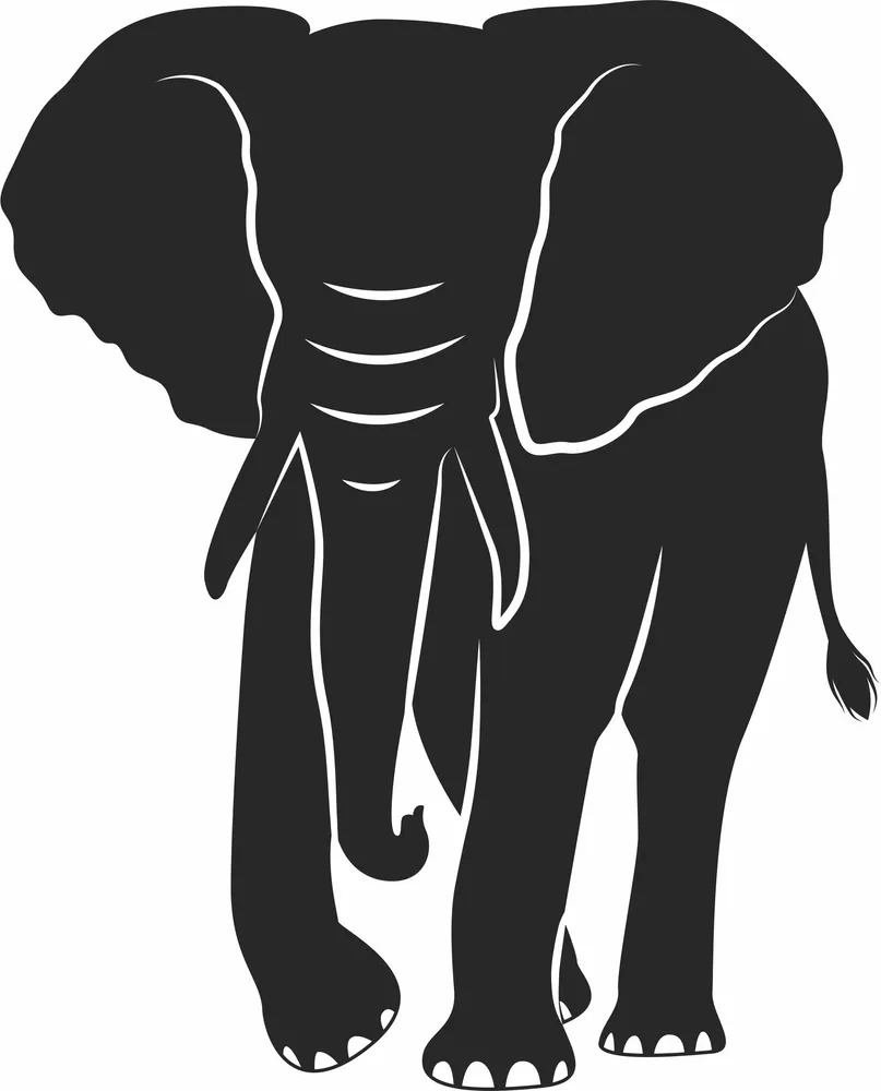 Elephant Illustration Silhouette — full DXF linework preview