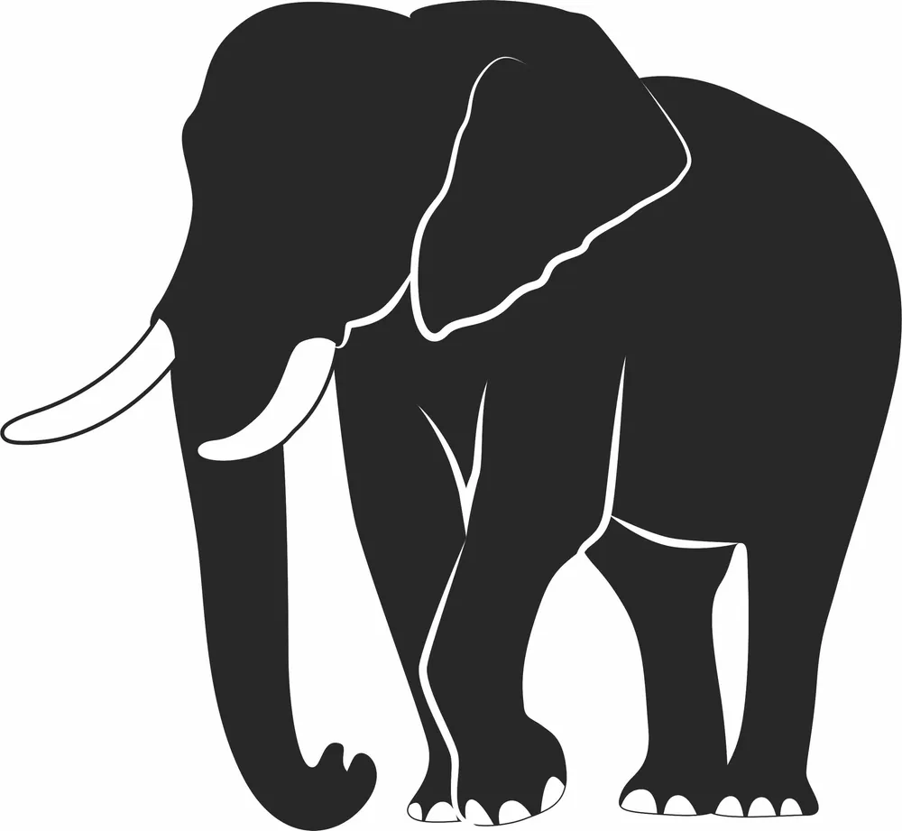 Elephant Illustration Silhouette — full DXF linework preview