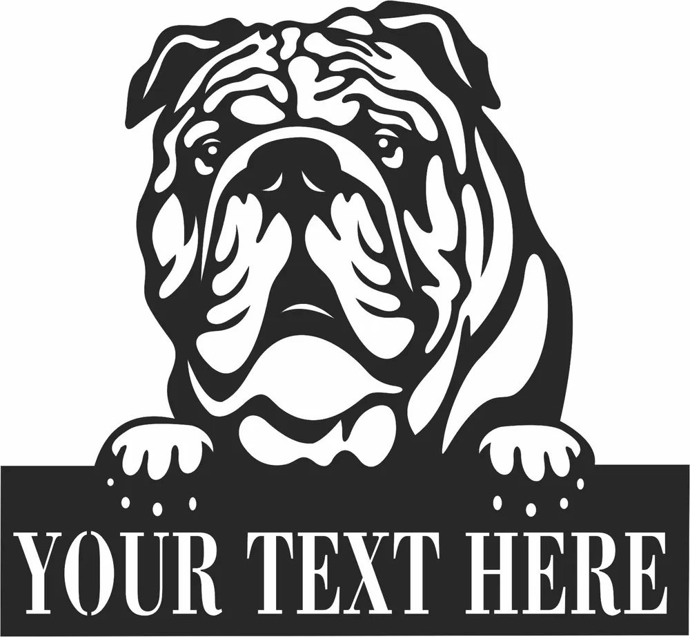 English Bulldog Dog Name Sign — full DXF linework preview