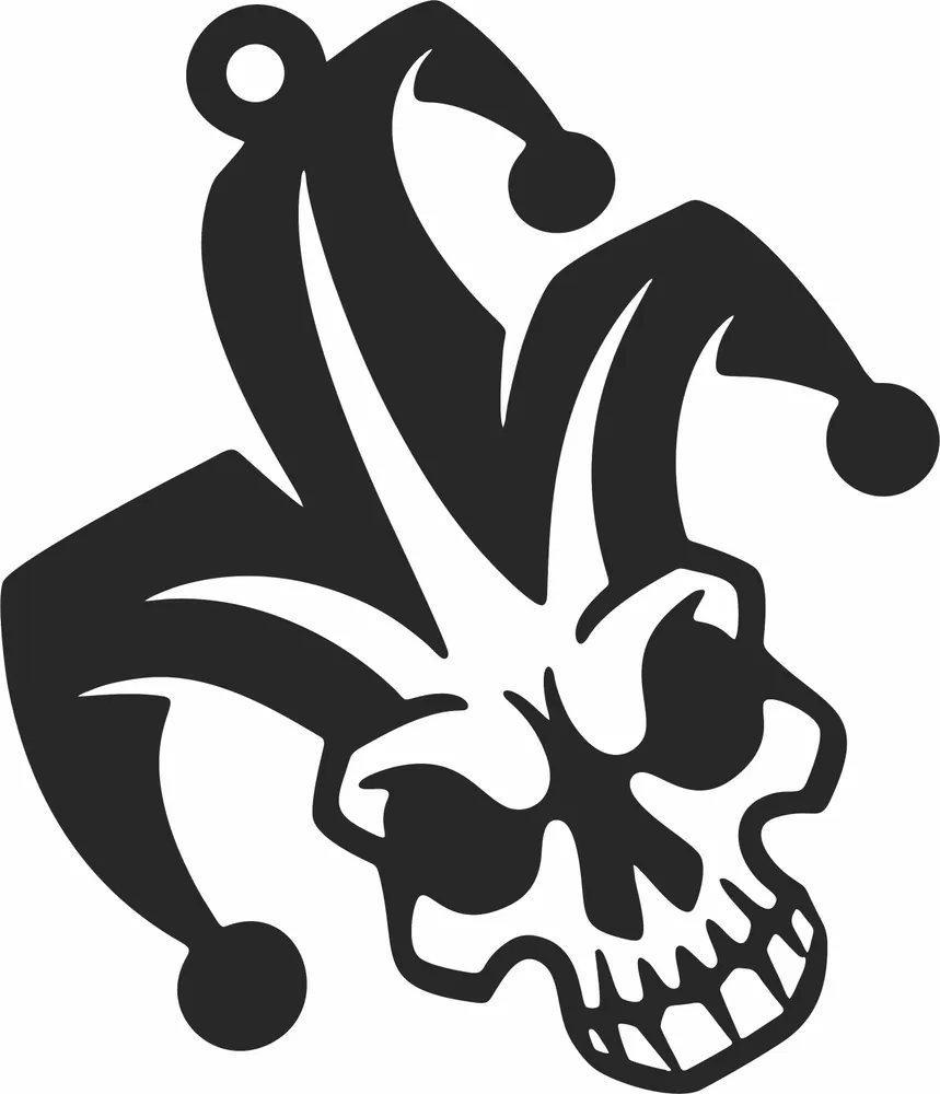 Evil Jester Skull Hat Charm Pendant Silhouette — DXF linework preview