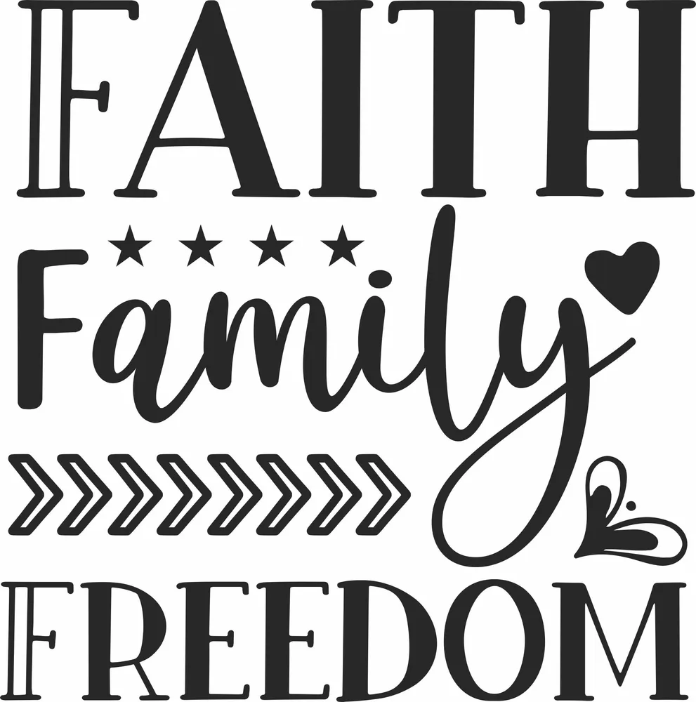 Family Freedom Typography Clipart — DXF linework preview