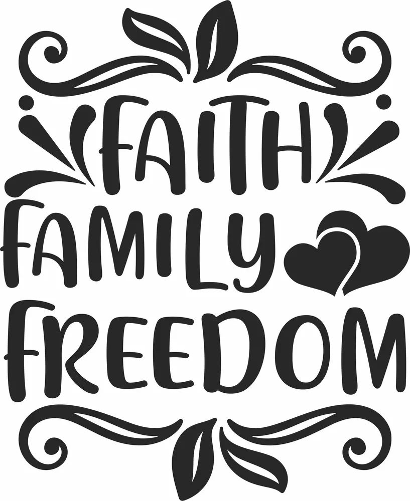 Family Freedom Typography Clipart — DXF linework preview