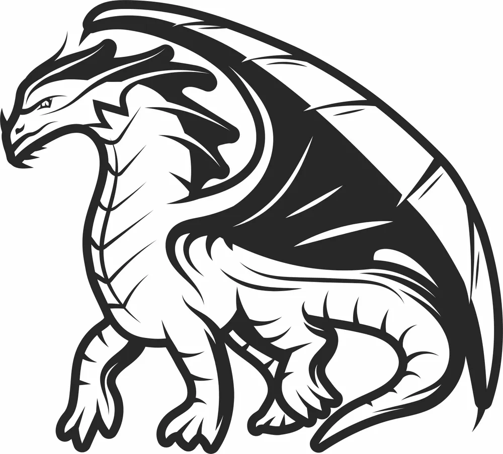Fantasy Winged Dragon Design — DXF linework preview