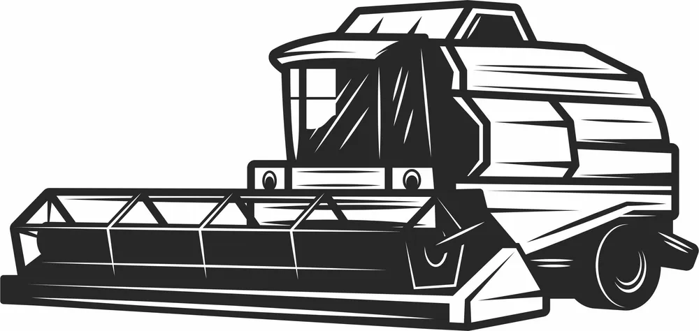 Farm Combine Harvester Clipart — full DXF linework preview