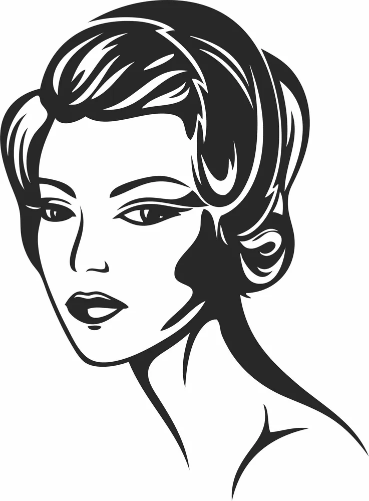 Fashion Retro Woman Clipart — full DXF linework preview