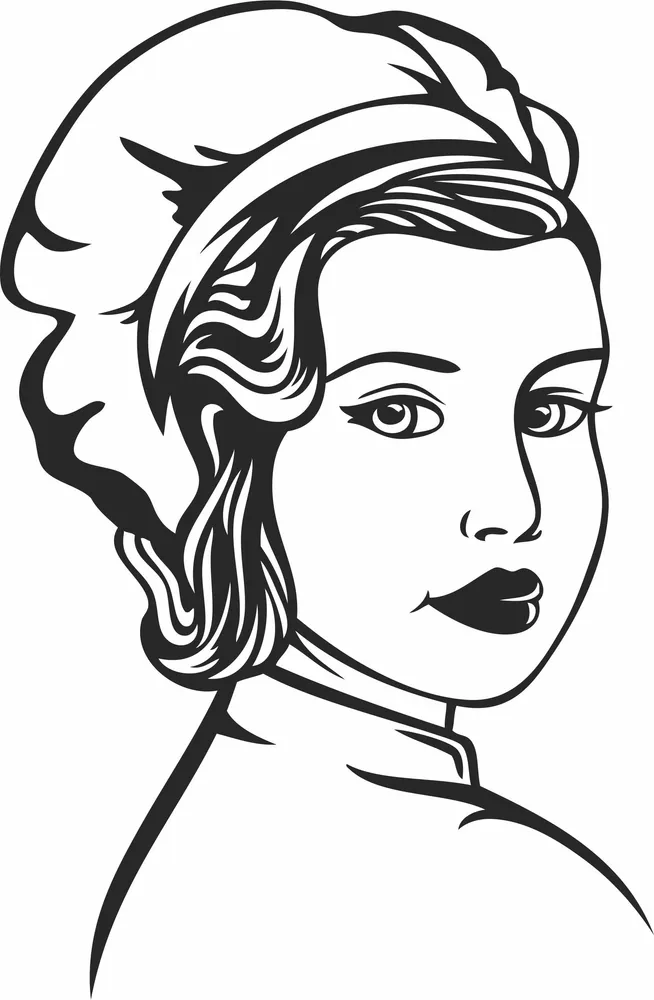 Fashion Woman Chef Clipart — full DXF linework preview