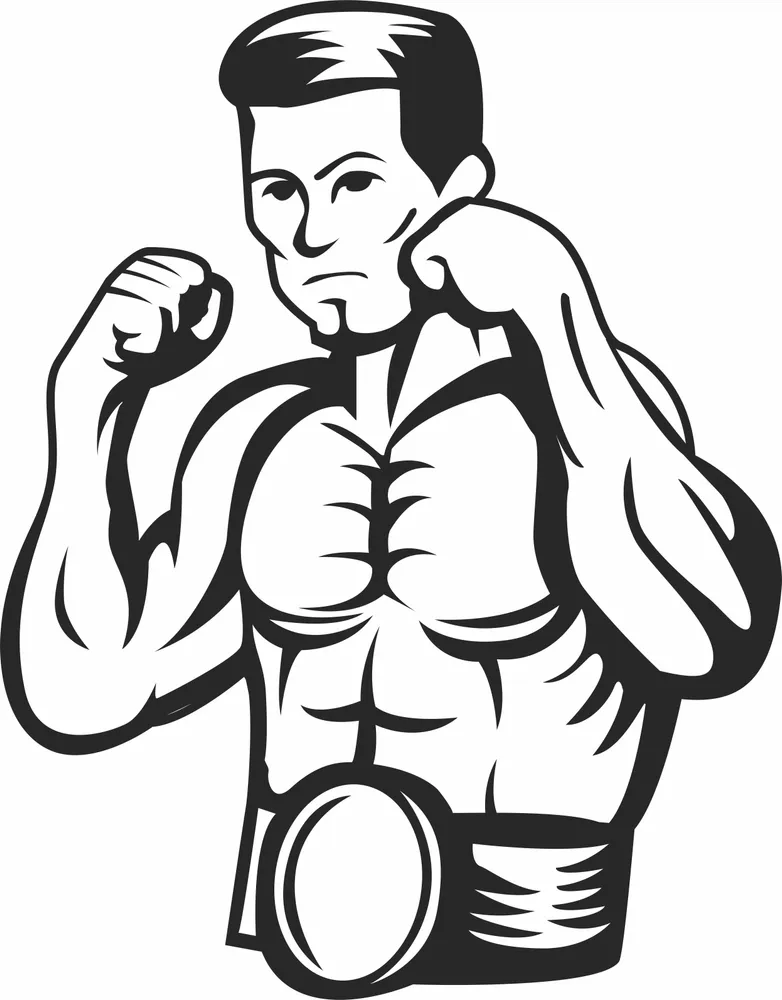 Fighter Boxer Man Clipart — full DXF linework preview