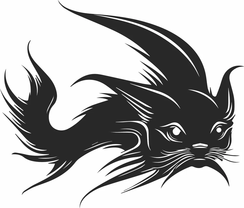 Fish Cat Animal Silhouette — full DXF linework preview