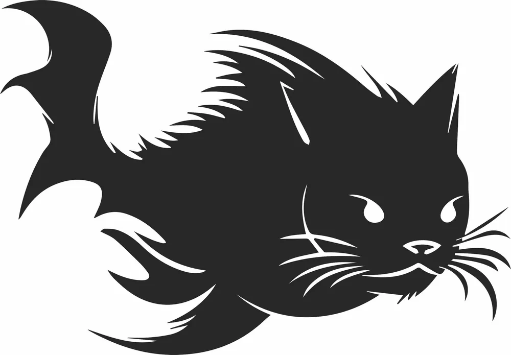 Fish Cat Animal Silhouette — full DXF linework preview