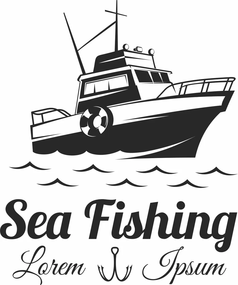 Fishing Boat Logo Clipart — full DXF linework preview
