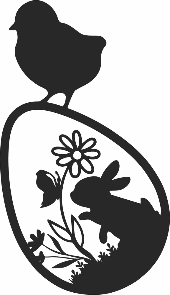 Floral Easter Bunny Happy Easter Design — full DXF linework preview
