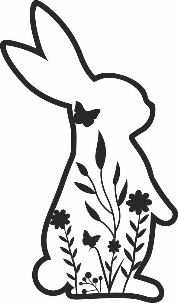 Floral Easter Bunny Happy Easter Silhouette — full DXF linework preview