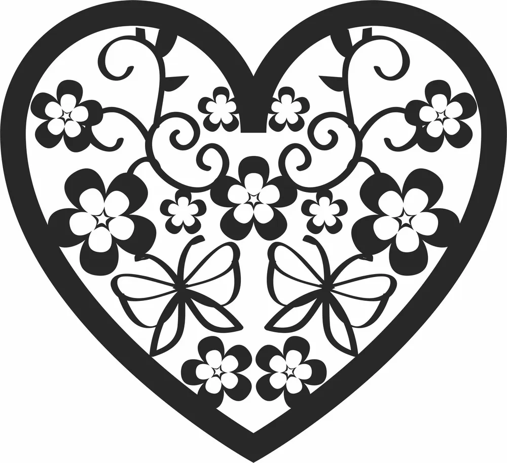 Floral Hearts Valentines Day Design — full DXF linework preview