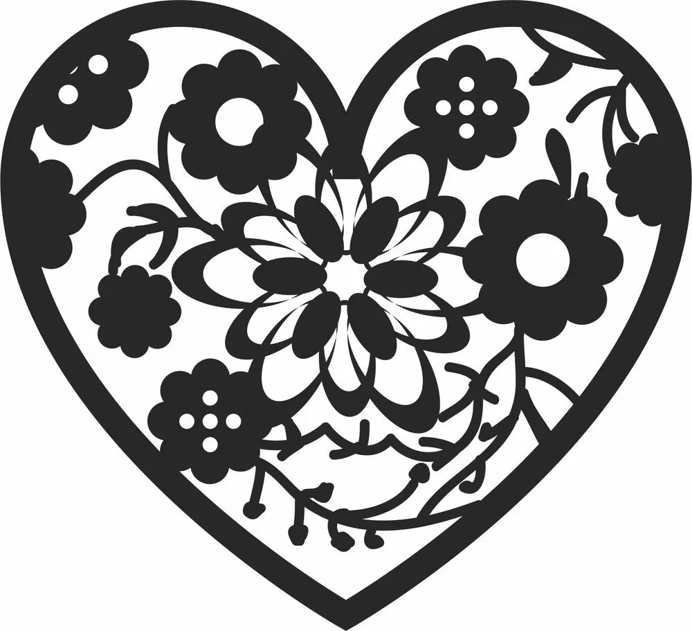 Floral Hearts Valentines Day Design — full DXF linework preview