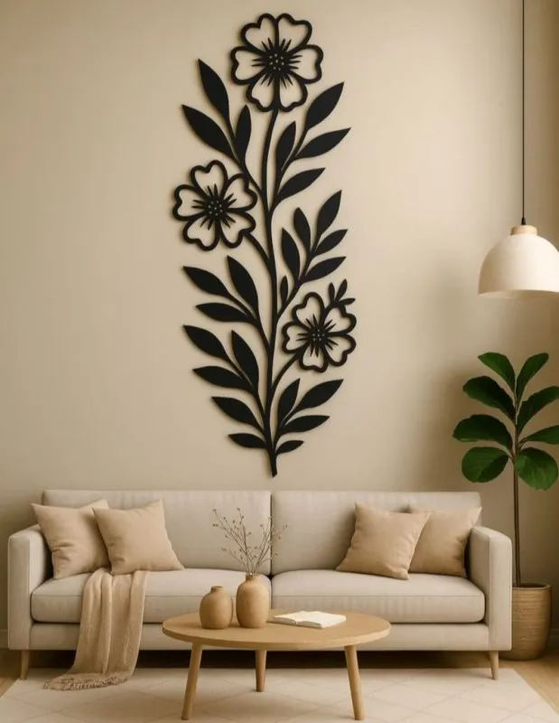 Floral Metal Branch Wall Art — full DXF linework preview