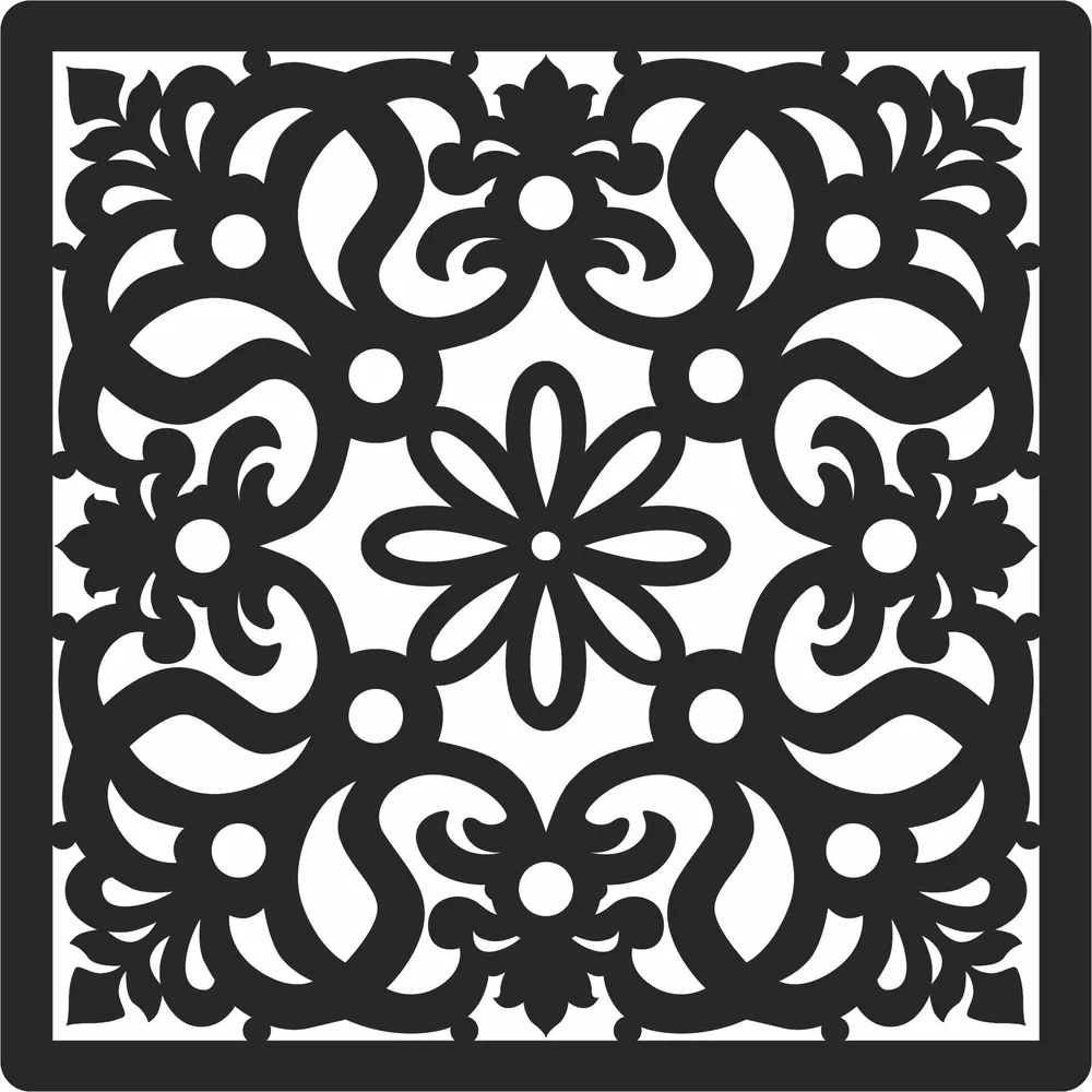 Floral Pattern Square Wall Art — full DXF linework preview