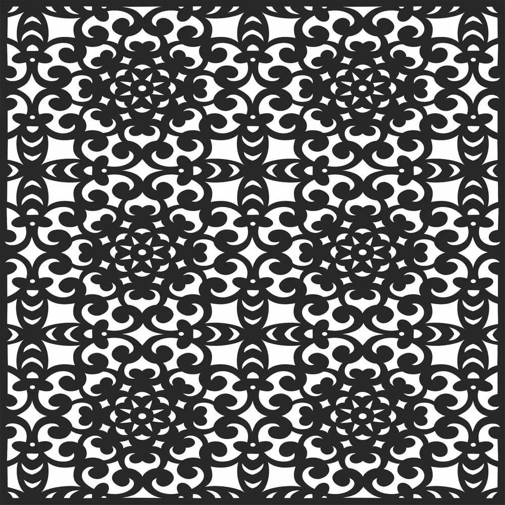 Floral Pattern Square Wall Art — full DXF linework preview