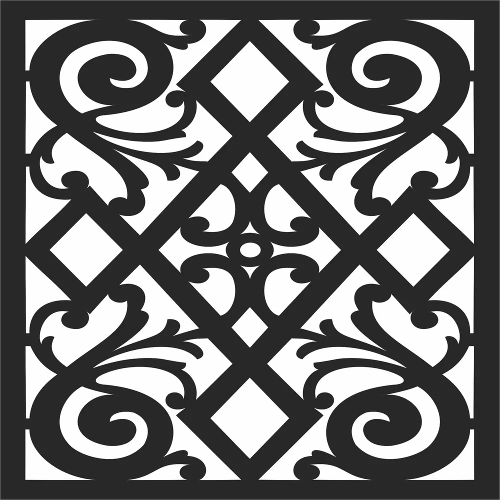 Floral Pattern Square Wall Art — full DXF linework preview