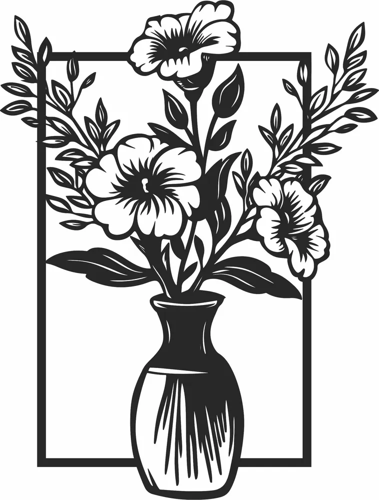 Flowers in Vase Wall Art — full DXF linework preview