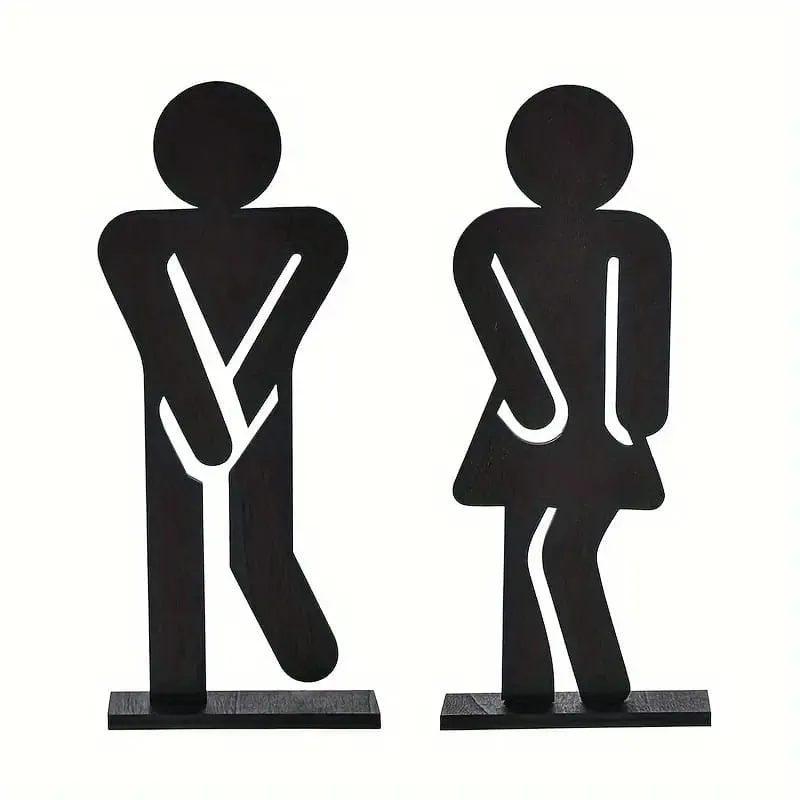 Funny Bathroom Restroom Signs — DXF linework preview