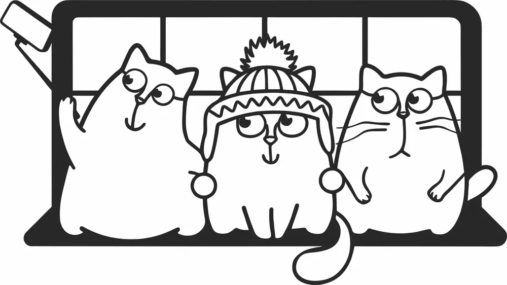 Funny Cats Taking Selfie Clipart — full DXF linework preview