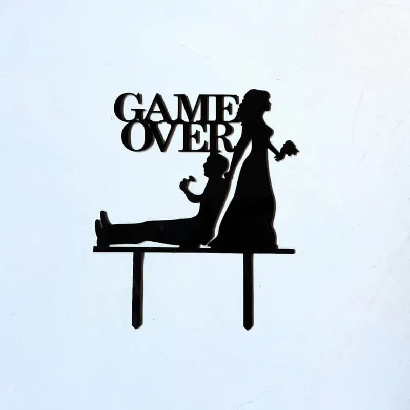 Funny Game Over Wedding Cake Topper — DXF linework preview