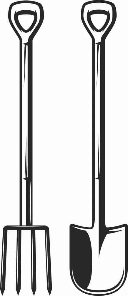 Garden Shovel and Pitchfork Design — DXF linework preview